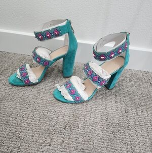 Botkier Turquoise and Pink Embroidered Heels